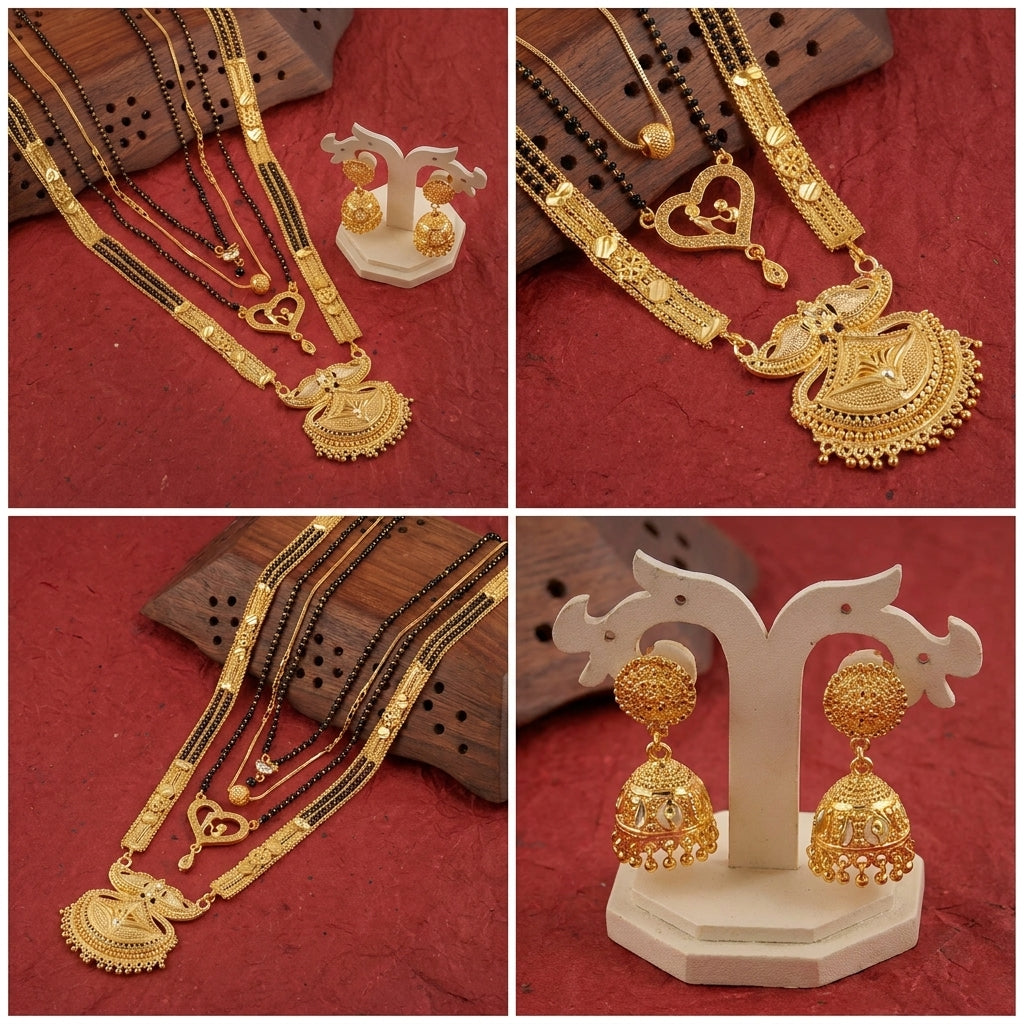 Mangalsutra Combo Deal Gold Plated Necklace Pandent Mangalsutra 30 Inch And 18 Inch Combo Pack With Earring for Women (Pack of 5)